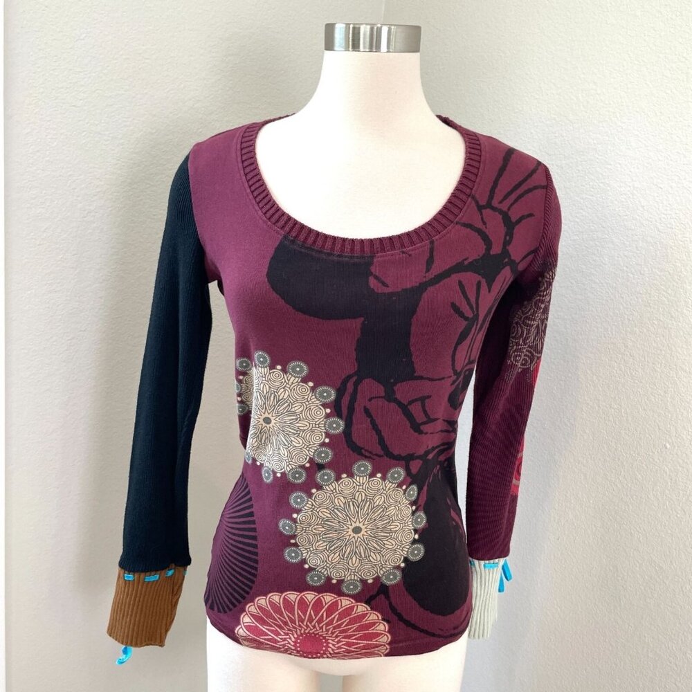 Disney Desigual Womens Small Long Sleeve Mickey Minnie Shirt Long Sleeve Top